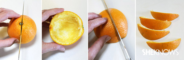 slicing orange for the decorative orange peel