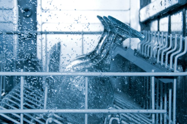 stemware in running dishwasher