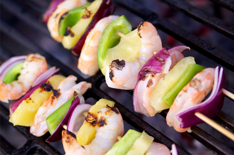 Grilled shrimp and pineapple skewers