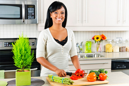 Woman prepping vegetables