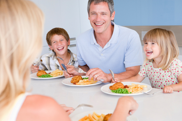 family eating dinner at home