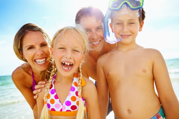 family on beach
