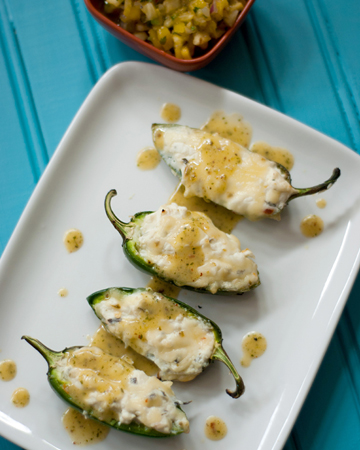 Grilled stuffed jalapenos with fresh cilantro lime sauce recipe