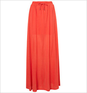 bold red maxi skirt