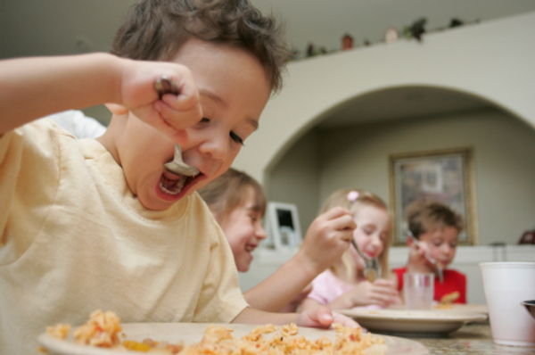 energetic boy eating