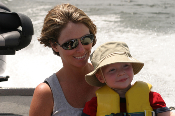 mom and toddler on boat