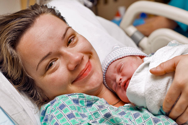 Mom with newborn at the hospital