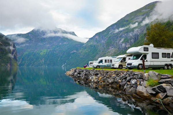 Campers at lake