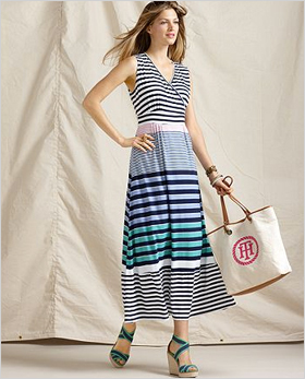 s sleeveless, striped V-neck maxi