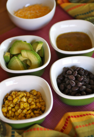 Roasted corn, black bean and avocado quesadillas