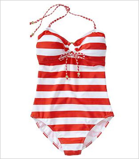 Old Navy Striped Bandeau swimsuit, $30, oldnavy.com.