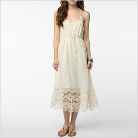Kimchi Blue Silky Lace Hem Midi Dress