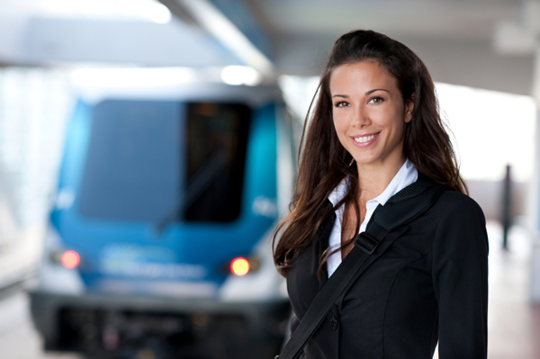 Young professional taking train