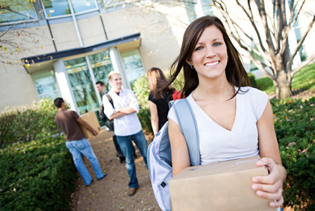 College girl moving into dorm