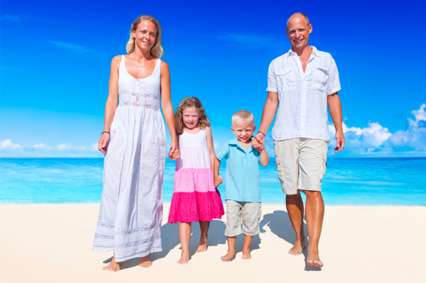 Fashionable family on beach