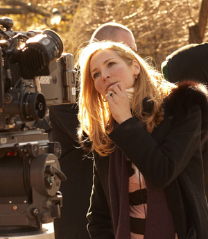 Jennifer Westfeldt on set of Friends with Kids