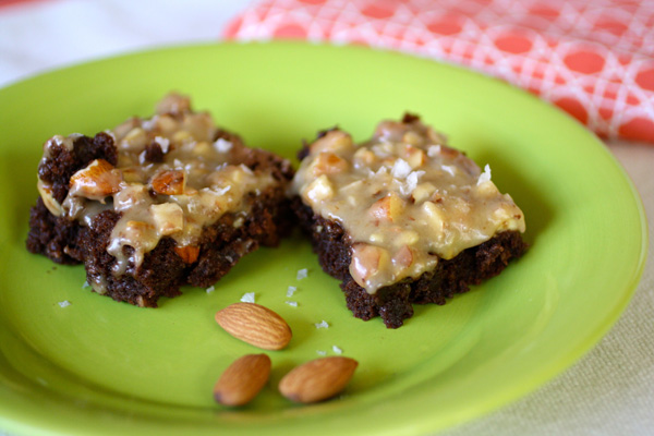 Brownies with Caramel, Almond and Sea Salt Frosting