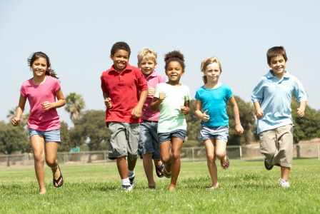 Kids running at school