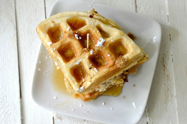 Mini chicken and waffle sandwich