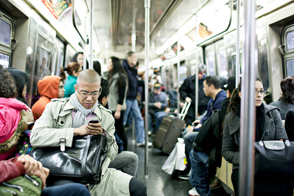 Crowded subway train