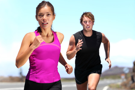 Woman running with partner