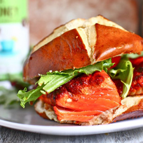 Sweet and spicy glazed salmon sandwiches