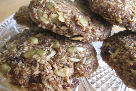 Raw pumpkin seed raisin cookies