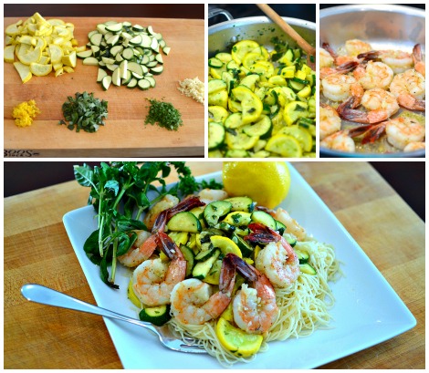 GARLIC LEMON PRAWNS AND SUMMER SQUASH CAPELLINI