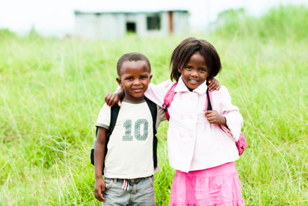 Children in Africa with backpack