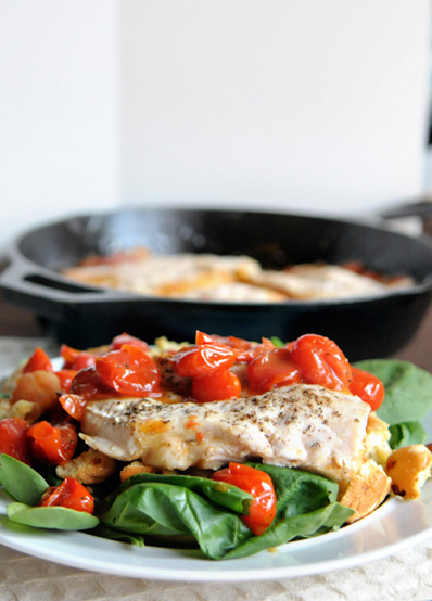 Garden cherry tomato and chicken one-skillet dinner