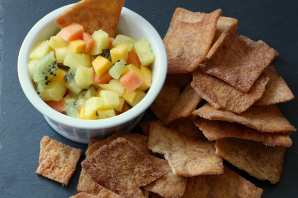 Fruit salsa with homemade pita chips