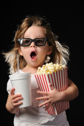 Little girl watching 3D movie