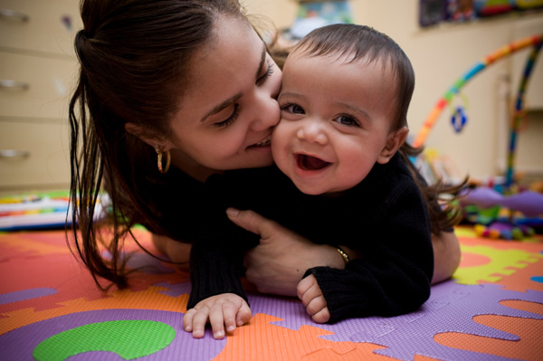 mom with baby on floor
