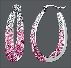 Kaleidoscope Sterling Silver Earrings, Pink and White Crystal Hoop Earrings with Swarovski Elements
