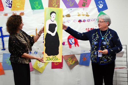 Artist presenting work