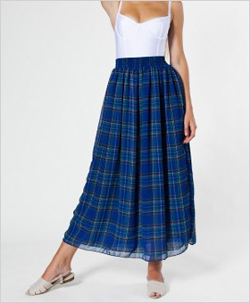 plaid double-layered full length skirt