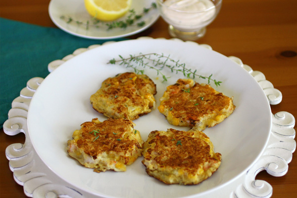 Shrimp and Corn Cakes with Lemon-yogurt Dressing