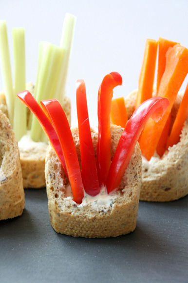 Veggies and dip in a baguette recipe