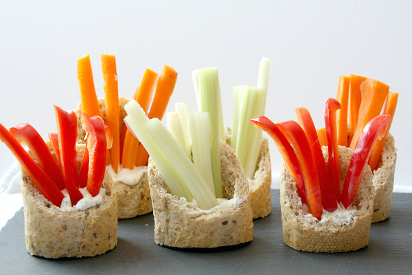 Veggies and dip in a baguette recipe