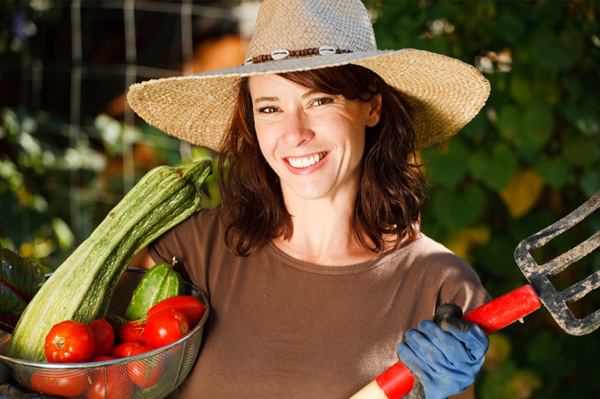 Happy woman gardening