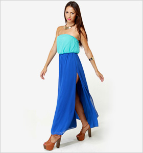 aqua and royal blue maxi dress