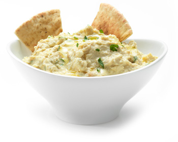 Crushed Spicy Hummus with Spiced Baked Pita Chips