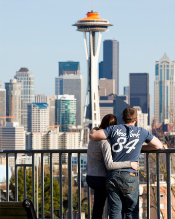 Couple in front of Space Needle