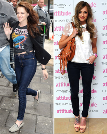 Kristen Stewart and Fearne Cotton wearing dark jeans