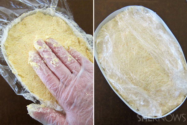 Fill mask with cheese mixture
