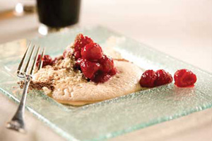 Macerated raspberries with stout foam and shaved dark chocolate recipe