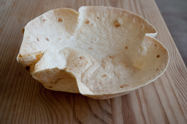 Taco bowl out of oven