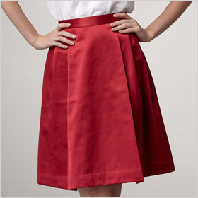 red satin skirt