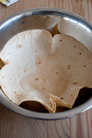 Tortilla in bowl cooked