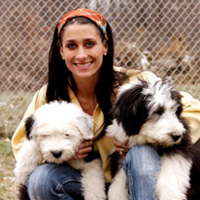Woman volunteering with dog